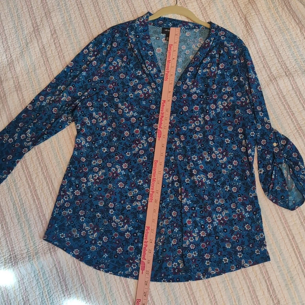 Liz Claiborne Blue/Aqua For Floral Blouse - Picture 4 of 10